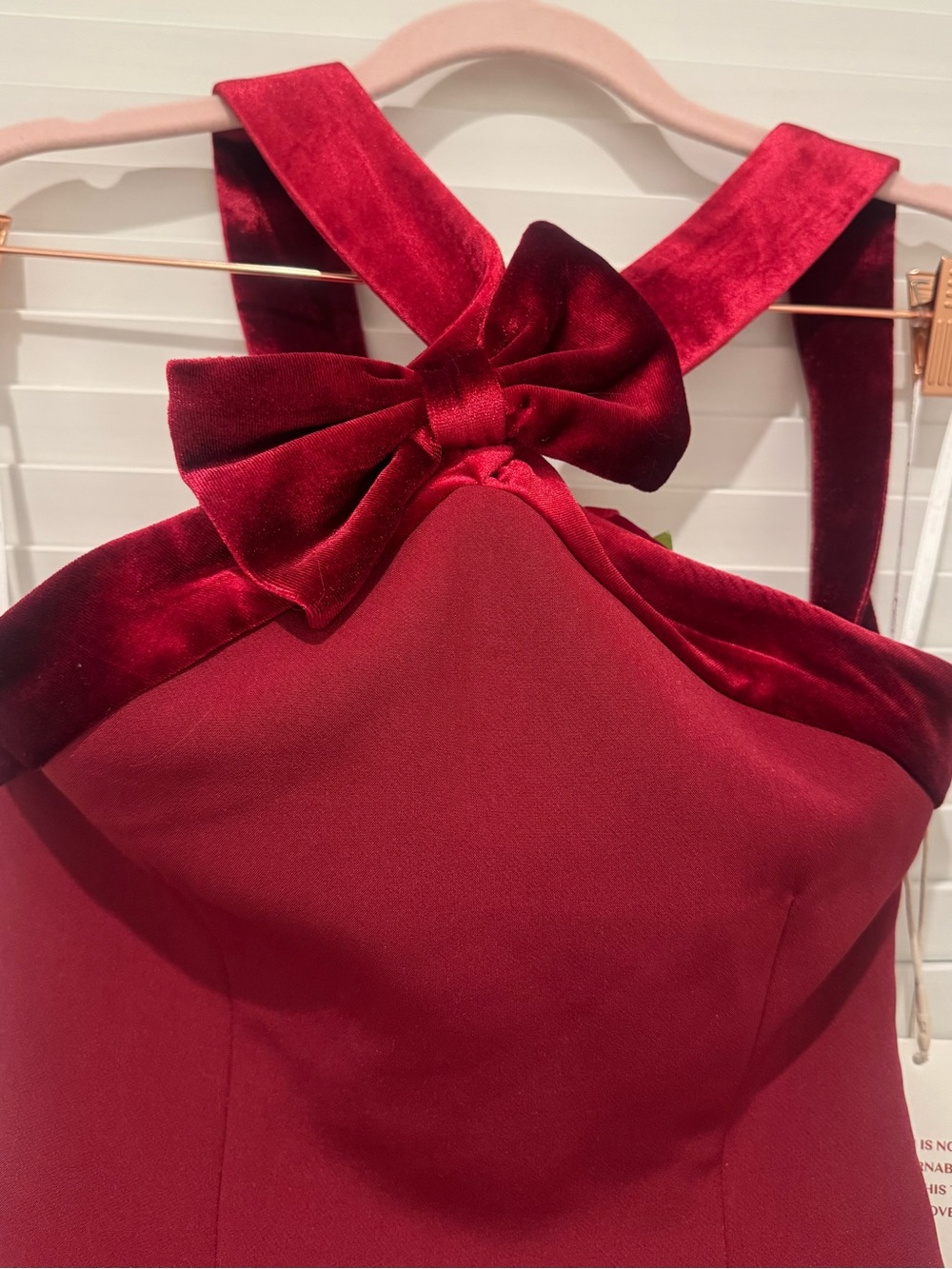 Burgundy Velvet-Trim Formal Dress with Bow Detail - Picture 3 of 7